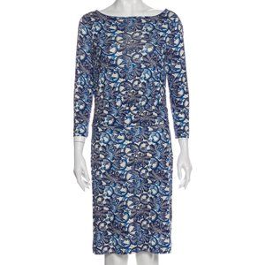 Authentic TORY BURCH Blue Floral Print Silk Knee-Length Dress